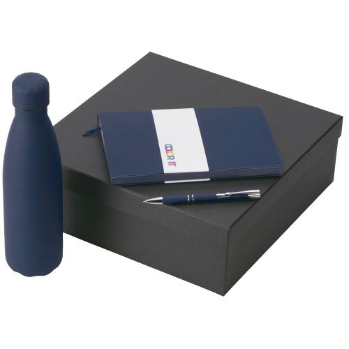 Подарочный набор с блокнотом С1, металлической ручкой и термобутылкой, темно-синий