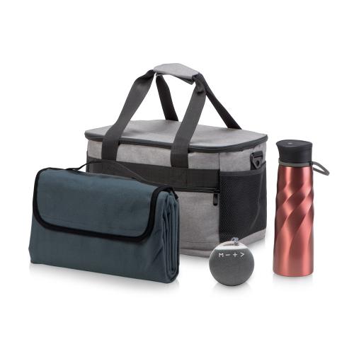 Подарочный набор с пледом и колонкой в сумке - холодильнике  Musical trek, красный