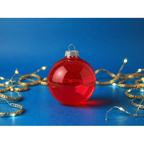 Стеклянный елочный шар Frozi, красный прозрачный; - купить именные сувениры в Воронеже