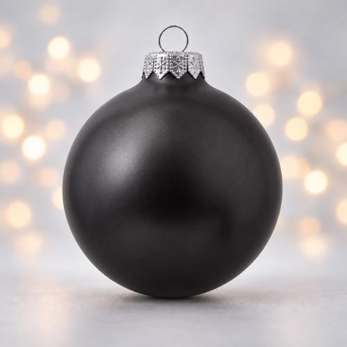 Стеклянный елочный шар Christmas bauble, черный металлик, с серебристым колпачком в черной коробке