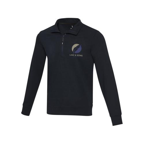 Tin унисекс-свитер с молнией на четверть из переработанных материалов Aware™ - Темно - синий; - купить именные сувениры в Воронеже