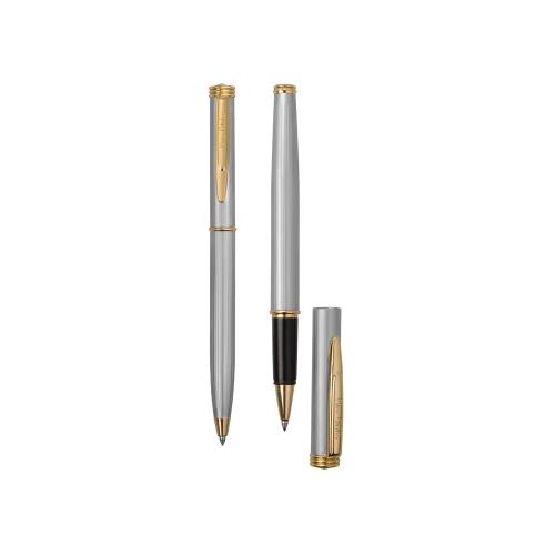 Набор Pierre Cardin PEN&PEN: ручка шариковая + роллер. Цвет - серебристо-бежевый. Упаковка Е.; - купить именные сувениры в Воронеже