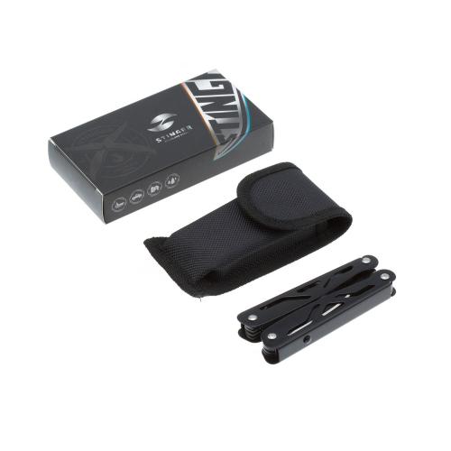 Мультитул Stinger, 100x35 мм, 12 функций, сталь/алюминий, чёрный; - купить подарки с логотипом в Воронеже