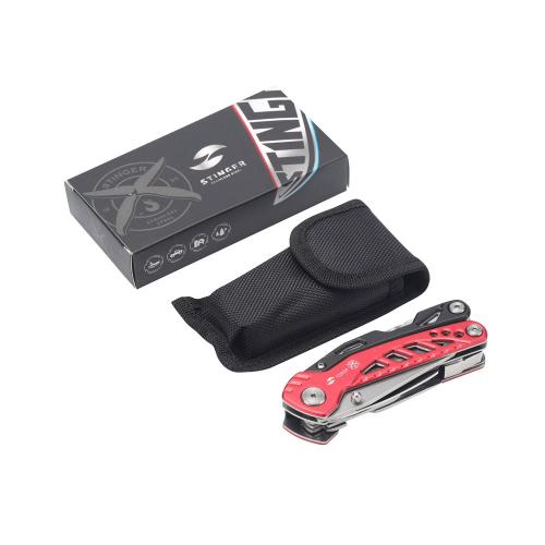 Мультитул Stinger, 105x30 мм, 11 функций, сталь/алюминий, красно-чёрный; - купить подарки с логотипом в Воронеже