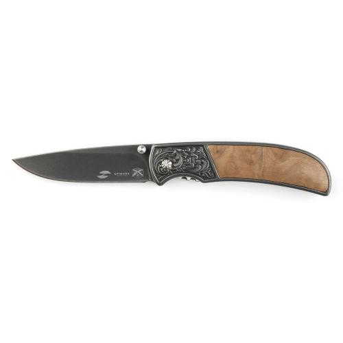 Нож складной Stinger, 71 мм, (чёрный), материал рукояти: сталь/дерево (коричневый)