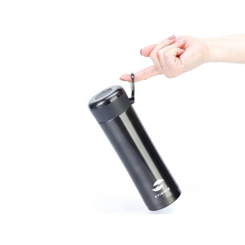 Термокружка Stinger, 0,42 л, сталь/пластик, чёрный глянцевый, 7,5 х 6,9 х 22; - купить подарки с логотипом в Воронеже