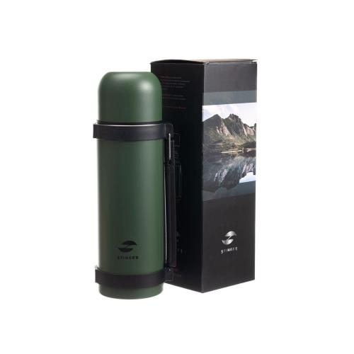 Термос Stinger, 1,2 л, широкий с ручкой, нержавеющая сталь, зелёный, 12,4 х 10,2 х 31; - купить подарки с логотипом в Воронеже