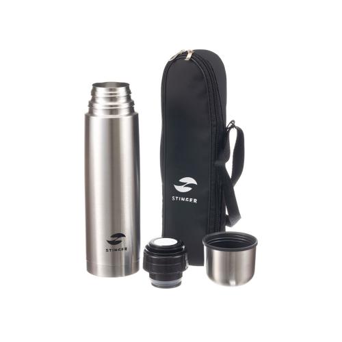 Термос Stinger с чехлом, 0,8 л, узкий, нержавеющая сталь, серебристый, 8,1 x 8,1 x 29; - купить необычные сувениры в Воронеже