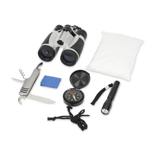 Набор путешественника: бинокль 4х30, мультиинструмент, фонарь, компас, дождевик; - купить необычные подарки в Воронеже