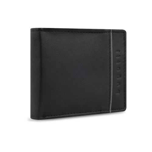 Портмоне BUGATTI Banda, с защитой данных RFID, чёрное, кожа/полиэстер, 10,5х2х8,3 см
