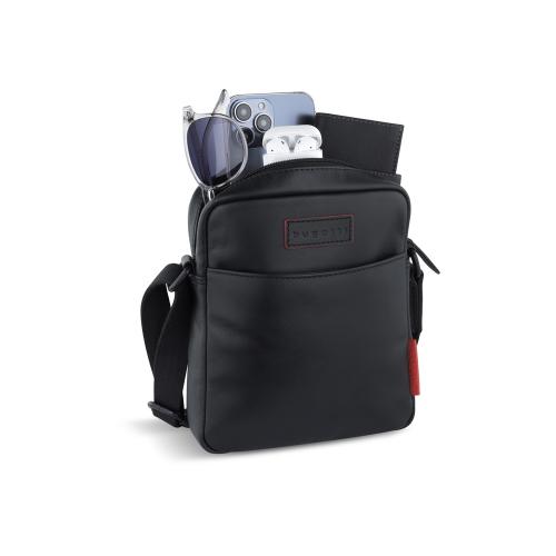 Сумка наплечная мужская BUGATTI КЛАРК | CLARK, чёрная, воловья кожа/полиэстер, 18х5,5х20 см; - купить подарки с логотипом в Воронеже