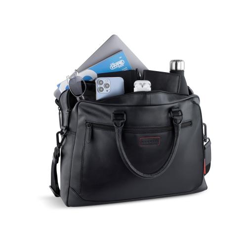 Портфель мужской BUGATTI КЛАРК | CLARK, чёрный, воловья кожа/полиэстер, 40х9,5х29 см; - купить подарки с логотипом в Воронеже