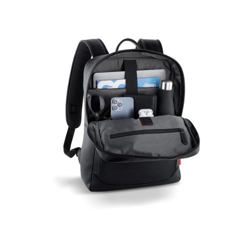 Рюкзак мужской BUGATTI КЛАРК | CLARK, чёрный, воловья кожа/полиэстер, 30х10х40 см; - купить подарки с логотипом в Воронеже