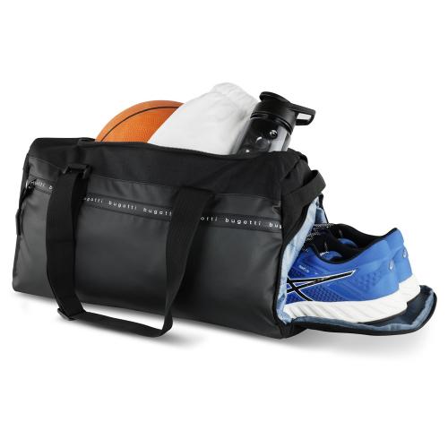 Сумка спортивная BUGATTI БЛАНК ОБЛЕГЧЕННАЯ | BLANC DELIGHT, чёрная, нейлон RPET600D/тарпаулин/полиэстер, 47х23х28 см; - купить необычные сувениры в Воронеже