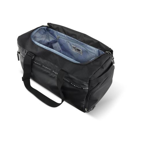 Сумка спортивная BUGATTI БЛАНК ОБЛЕГЧЕННАЯ | BLANC DELIGHT, чёрная, нейлон RPET600D/тарпаулин/полиэстер, 47х23х28 см; - купить именные сувениры в Воронеже