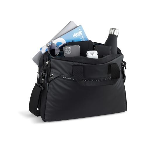 Портфель мужской BUGATTI БЛАНК ОБЛЕГЧЕННАЯ | BLANC DELIGHT, чёрный, нейлон RPET600D/тарпаулин/полиэстер, 40х10х29 см; - купить подарки с логотипом в Воронеже