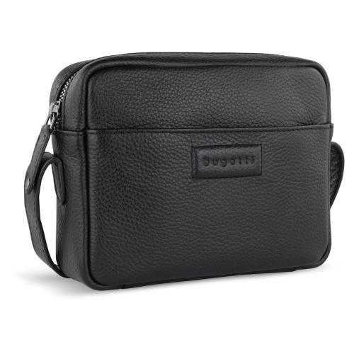 Сумка кросс-боди женская BUGATTI ЭЛЬЗА | ELSA, чёрная, воловья кожа/полиэстер, 19х5,5х14 см