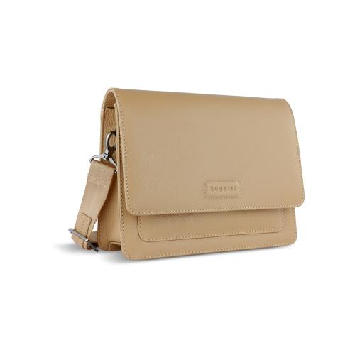 Сумка через плечо женская BUGATTI ЭЛЬЗА | ELSA, песочного цвета, воловья кожа/полиэстер, 25х8,5х20 см