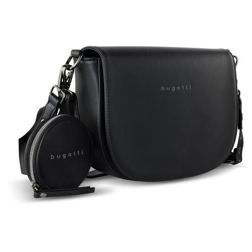 Сумка наплечная женская BUGATTI АЛМАТА | ALMATA, с кошельком, чёрная, полиуретан, 27х6х18,5 см