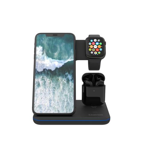 Беспроводное зарядное устройство для гаджетов 3-в-1 с технологией QI Canyon WS-302 ; - купить подарки с логотипом в Воронеже