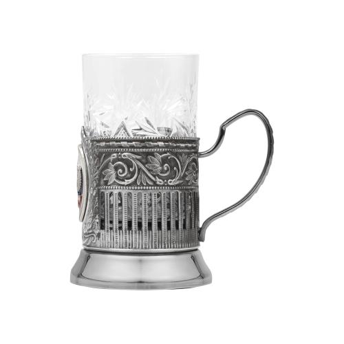 Подстаканник с хрустальным стаканом и ложкой РОССИЙСКИЙ-М; - купить именные сувениры в Воронеже