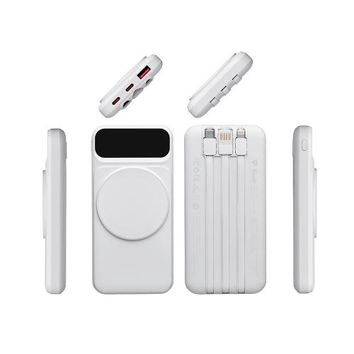 Магнитный беспроводной внешний аккумулятор со встроенными кабелями Мэни,быстаря зарядка, 10000 мАч; - купить необычные сувениры в Воронеже