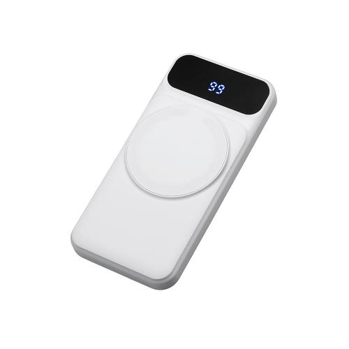 Магнитный беспроводной внешний аккумулятор со встроенными кабелями Мэни,быстаря зарядка, 10000 мАч, белый