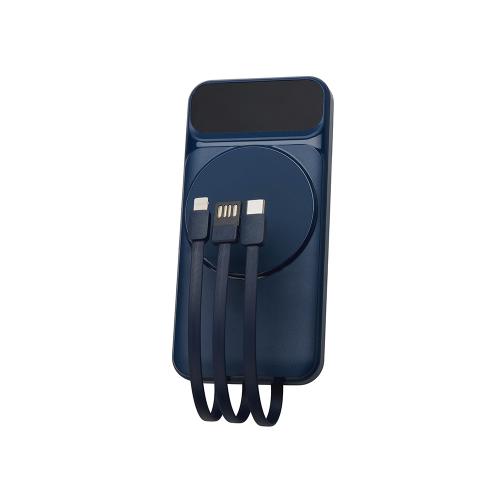 Магнитный беспроводной внешний аккумулятор со встроенными кабелями Мэни,быстаря зарядка, 10000 мАч; - купить подарки с логотипом в Воронеже