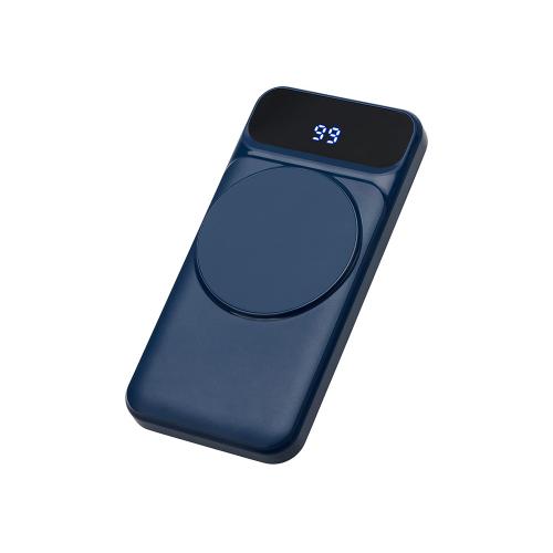 Магнитный беспроводной внешний аккумулятор со встроенными кабелями Мэни,быстаря зарядка, 10000 мАч, тёмно-синий