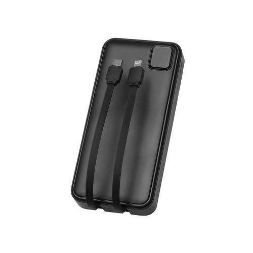 Внешний аккумулятор со встроенными кабелями Фрэйм Про, быстрая зарядка, 20000мач; - купить подарки с логотипом в Воронеже