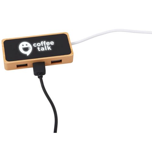 USB хаб с подсветкой лого Reedia S5, 3*USB, 1*Type C, бамбук; - купить необычные подарки в Воронеже