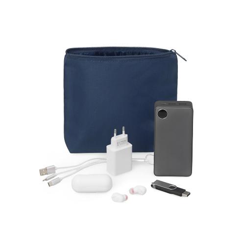 Органайзер для электроники и проводов Amalia из полиэстера 300D с подкладкой, темно-синий