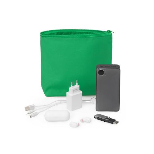 Органайзер для электроники и проводов Amalia из полиэстера 300D с подкладкой, зеленый