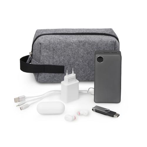 Органайзер для электроники и проводов Felt из RPET-фетра с ручкой, серый с черным