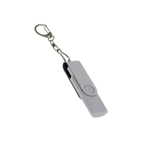 USB-флешка на 256 Гб 2 в 1 поворотный механизм, c дополнительным разъемом Type-C с одноцветным металлическим клипом, белый