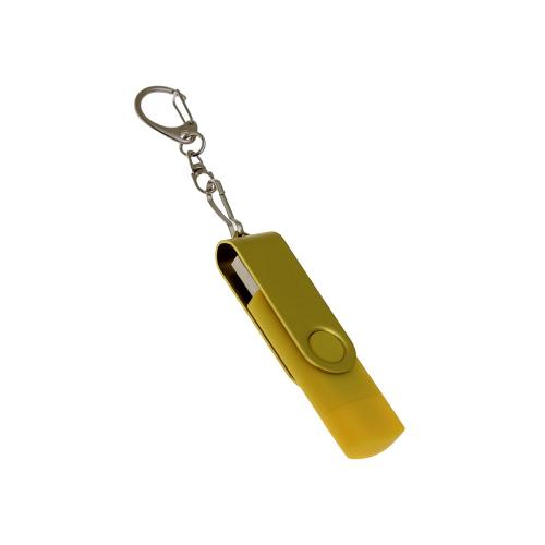 USB-флешка на 64 Гб 2 в 1 поворотный механизм, c дополнительным разъемом Type-C с одноцветным металлическим клипом, желтый