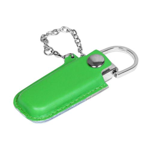 Флешка в массивном корпусе с кожаным чехлом, 8 Гб, зеленый