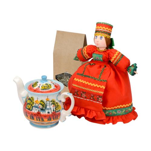 Набор Кремлевский: кукла на чайник, чайник заварной с росписью; - купить бизнесс-сувениры в Воронеже