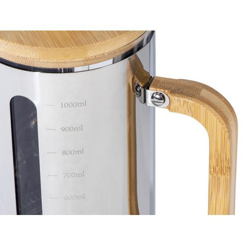 Френч-пресс в стальном корпусе и ручкой из бамбука Coffee break; - купить подарки с логотипом в Воронеже