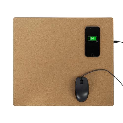 Пробковый коврик для мыши с беспроводной зарядкой Querсus; - купить подарки с логотипом в Воронеже