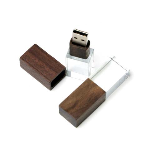 USB-флешка на 16 Гб прямоугольной формы, под гравировку 3D логотипа, материал стекло, с деревянным колпачком красного цвета; - купить необычные сувениры в Воронеже