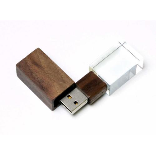 USB-флешка на 16 Гб прямоугольной формы, под гравировку 3D логотипа, материал стекло, с деревянным колпачком красного цвета; - купить необычные подарки в Воронеже