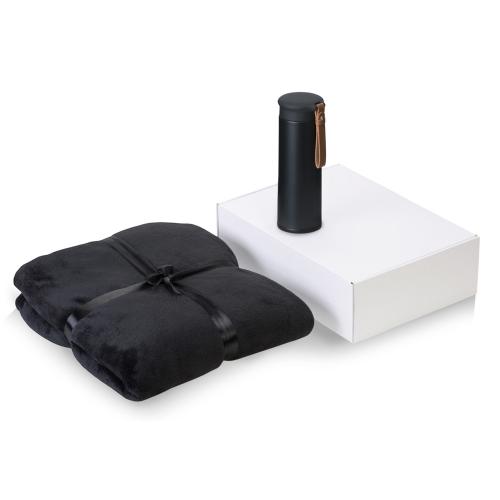 Подарочный набор с пледом, термосом Cozy hygge 2.0, черный
