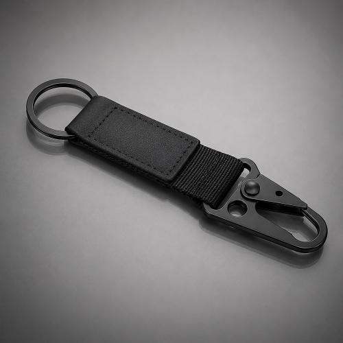 Брелок-ремувка Carabinier из ткани с вставкой из экокожи и карабином, черный