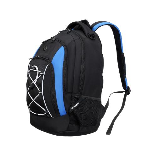 Рюкзак TORBER РАКЕТА с отделением для ноутбука 15, черный/синий, полиэстер, 33х19х45 см; - купить необычные подарки в Воронеже