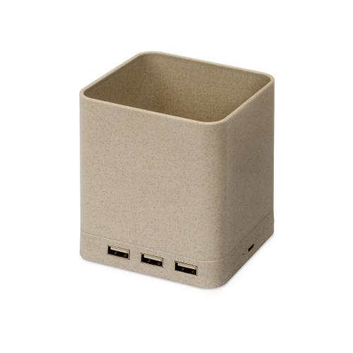 Настольный органайзер Cubic из пшеничного волокна с функцией беспроводной зарядки и выходами USB; - купить необычные сувениры в Воронеже