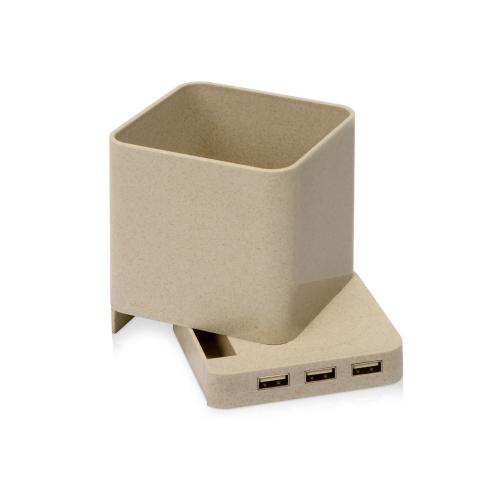 Настольный органайзер Cubic из пшеничного волокна с функцией беспроводной зарядки и выходами USB; - купить необычные подарки в Воронеже