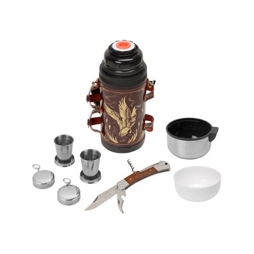 Термос в кожаном чехле, 1,2л; - купить подарки с логотипом в Воронеже