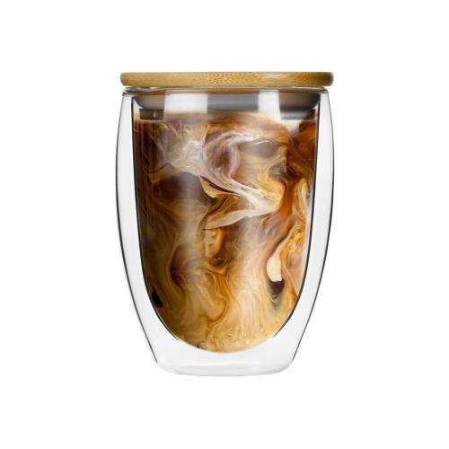 Стакан Valday с двойными стекнами и бамбуковой крышкой; - купить подарки с логотипом в Воронеже