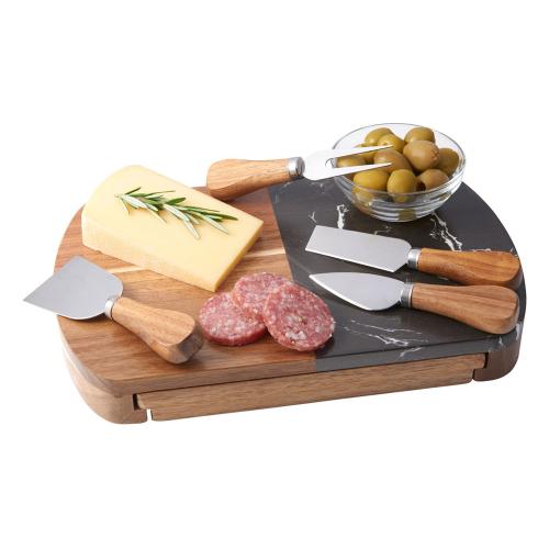 Набор для сыра в подарочной коробке из акации и мрамора Date; - купить подарки с логотипом в Воронеже